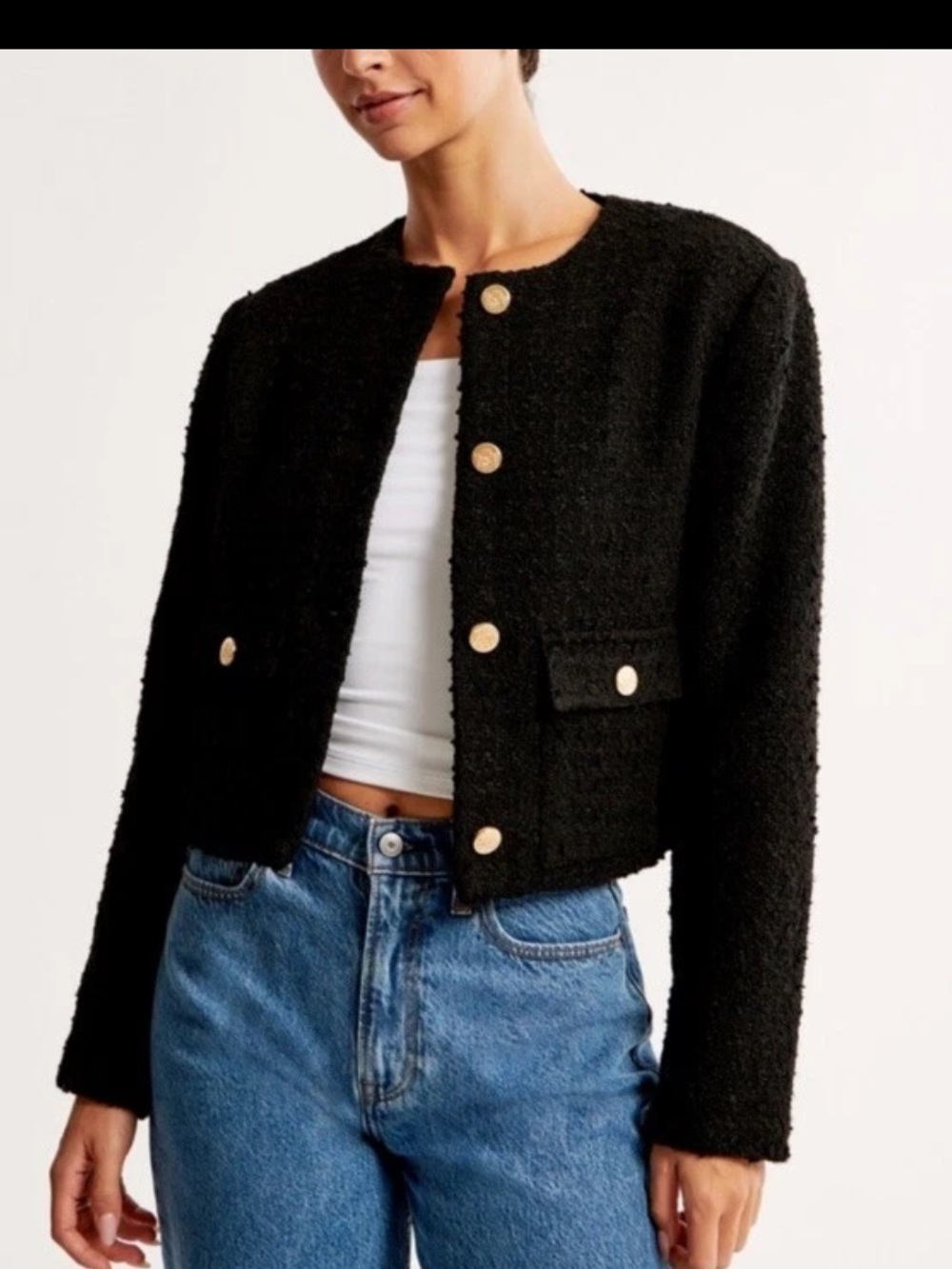 Abercrombie & Fitch collarless black tweed jacket small